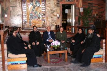 Coptic clerics relaxing before a formal luncheon with His Holiness Pope Shenouda III — Aswan.